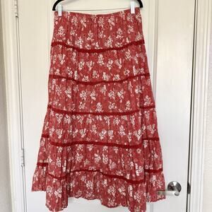 Napa Valley Red/White Tiered Ruffle Flowy Maxi Skirt ~ Size Large ~ Cotton Blend